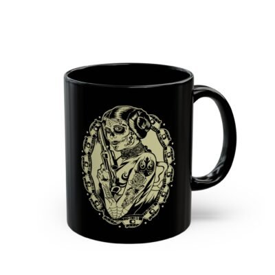 ☕💀🌹 Sugar Skull Leia Black Mug – Sip with Strength, Style & Rebellion