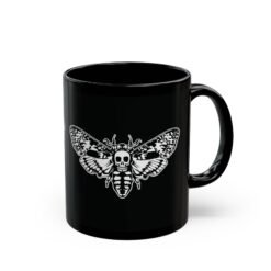 🦋 Death's Head Moth Black Mug – Dark Elegance with Every Sip