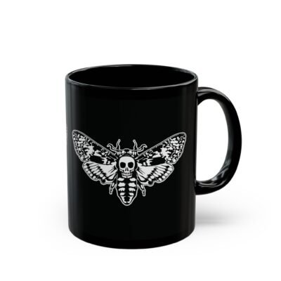 🦋 Death's Head Moth Black Mug – Dark Elegance with Every Sip