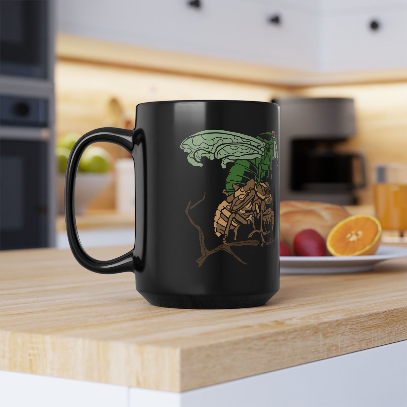 ☕ Molting Cicada Black Mug – Sip Through the Transformation - Image 11