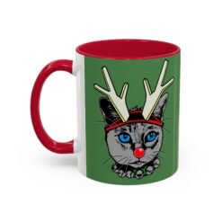☕🐱🦌 Rudolph the Reindeer Cat Color Accent Mug – Sip with Whiskers & Cheer