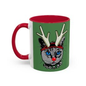 ☕🐱🦌 Rudolph the Reindeer Cat Color Accent Mug – Sip with Whiskers & Cheer