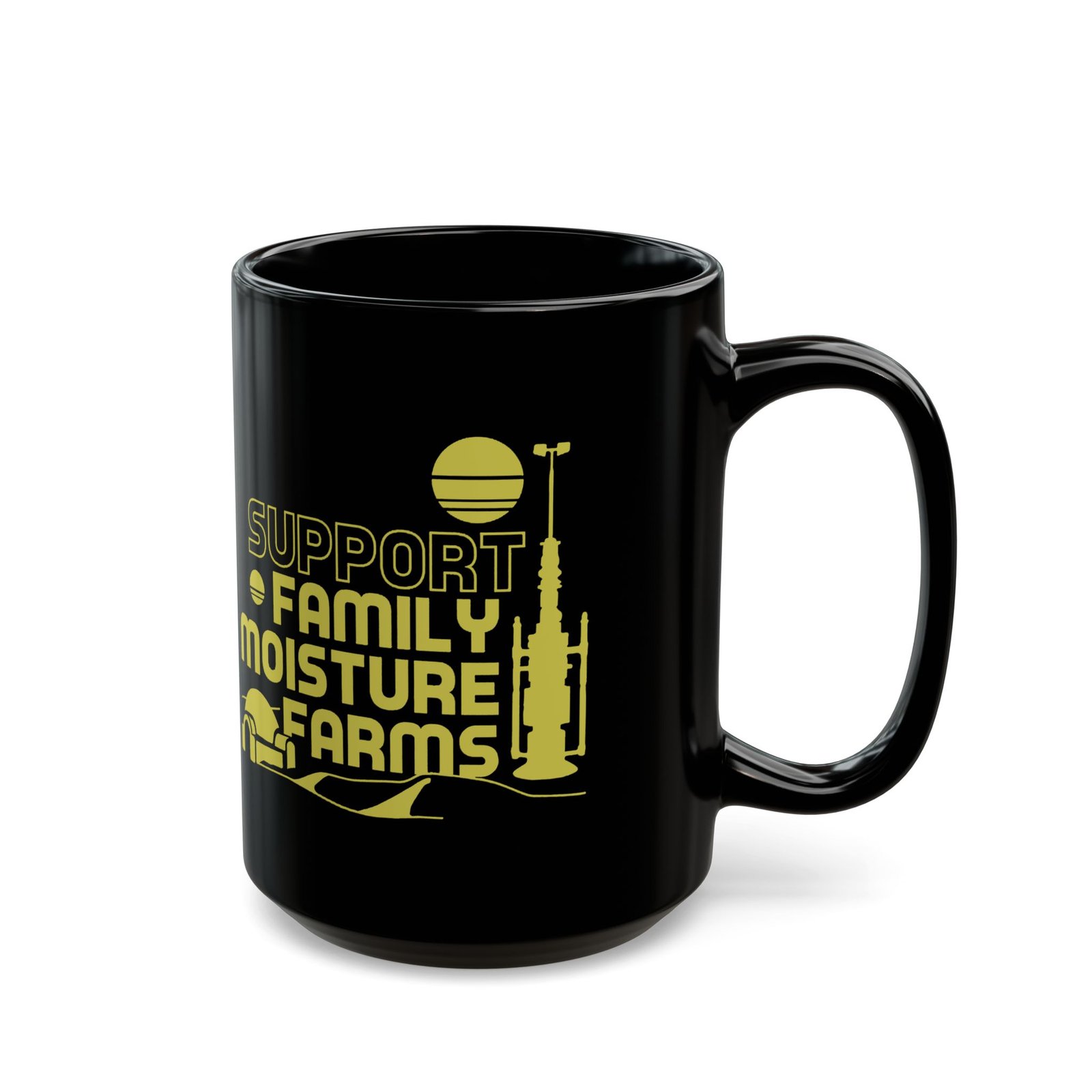 ☕🌞🌵 I Support Family Moisture Farms Black Mug – Brewed on Tatooine, Sipped in Style - Image 5
