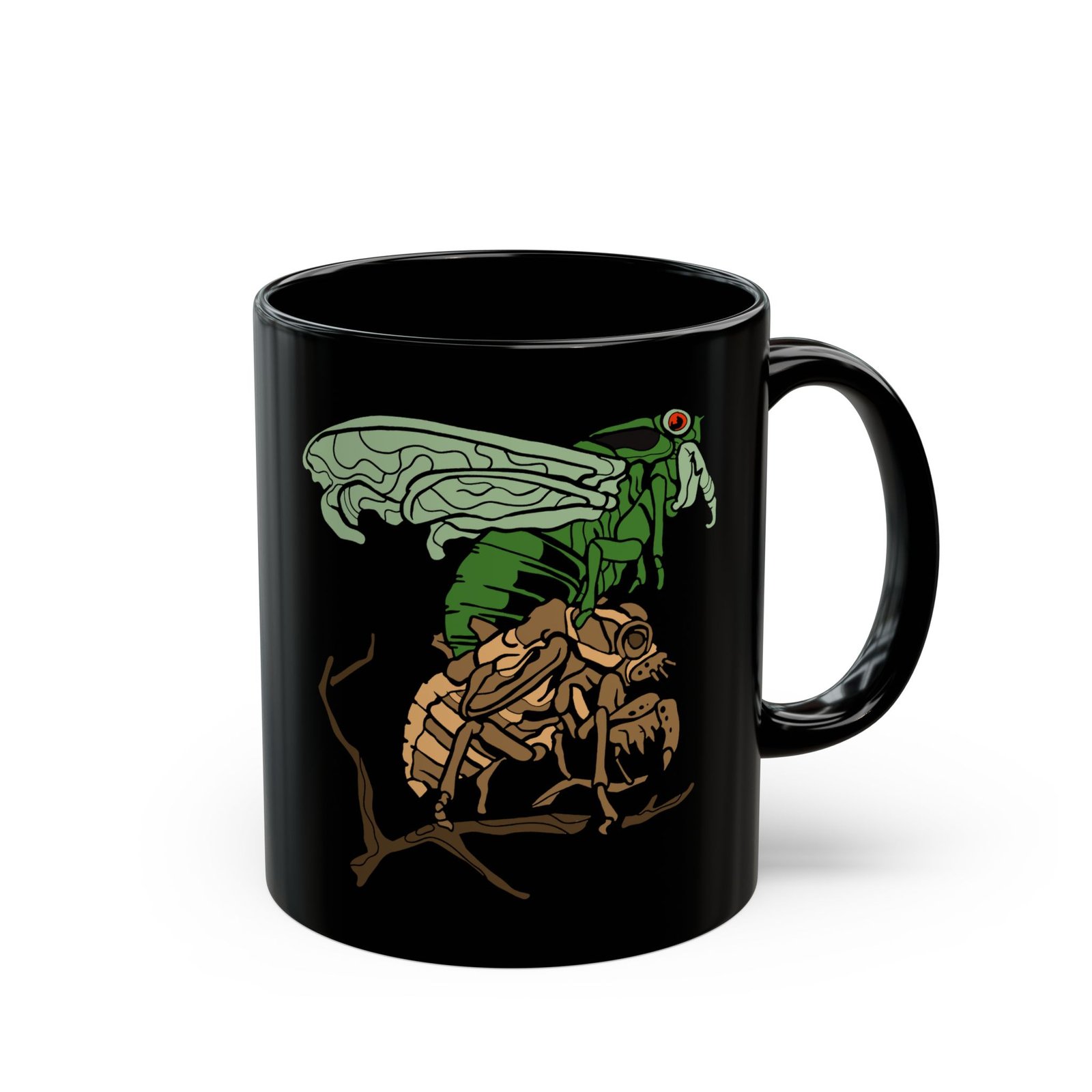 ☕ Molting Cicada Black Mug – Sip Through the Transformation