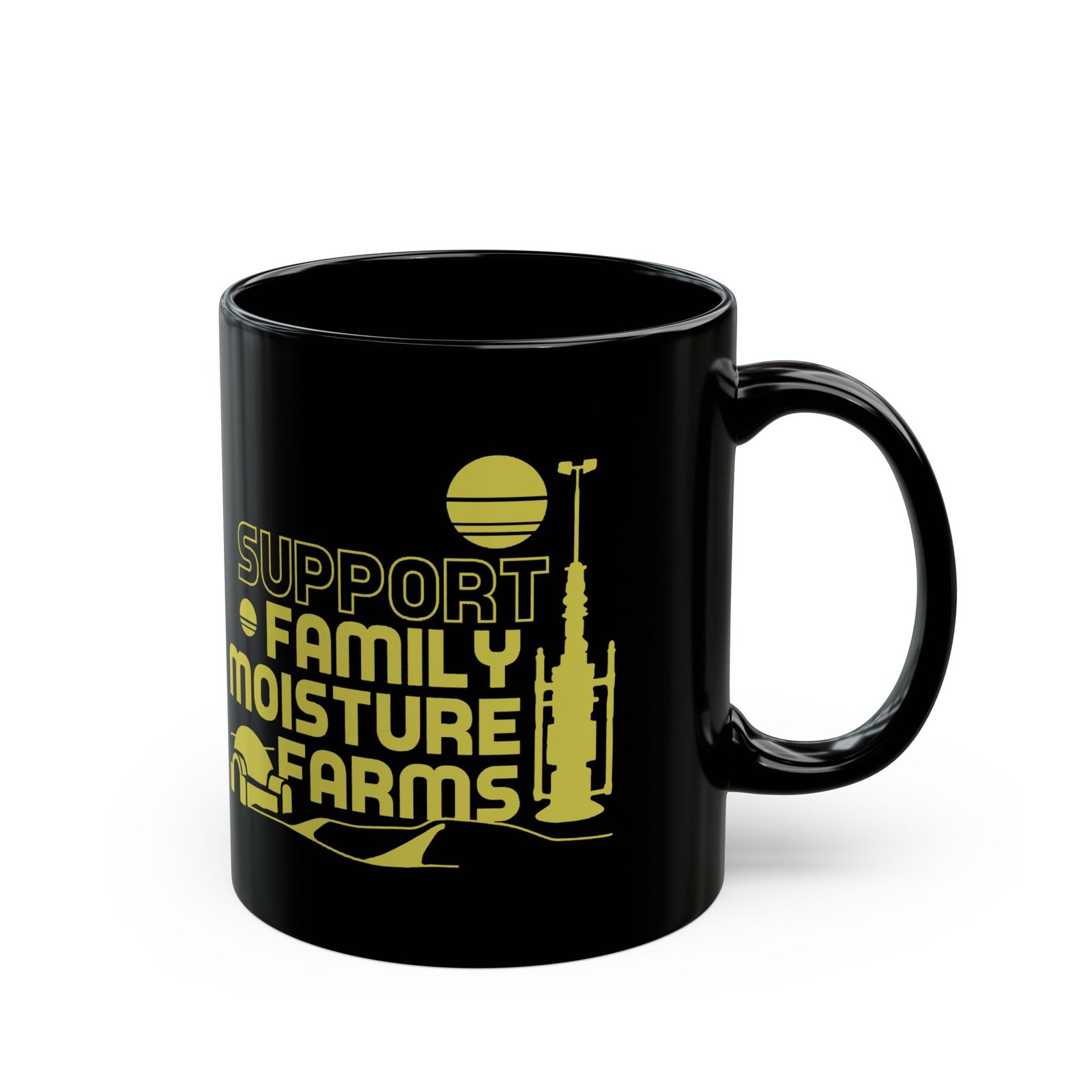 ☕🌞🌵 I Support Family Moisture Farms Black Mug – Brewed on Tatooine, Sipped in Style - Image 3