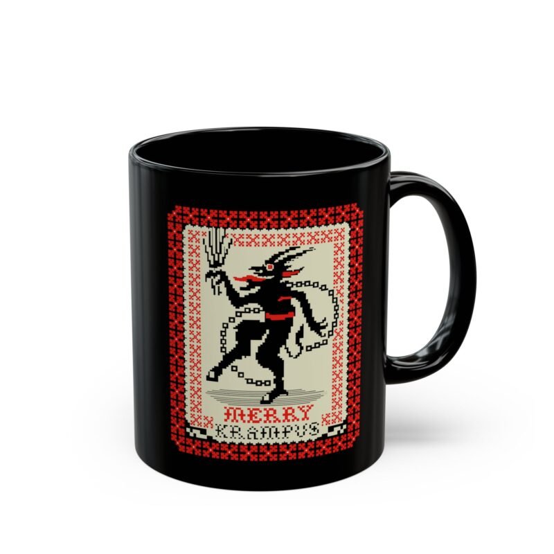 👹☕ Merry Krampus Black Mug – Sip Scares, Not Cocoa