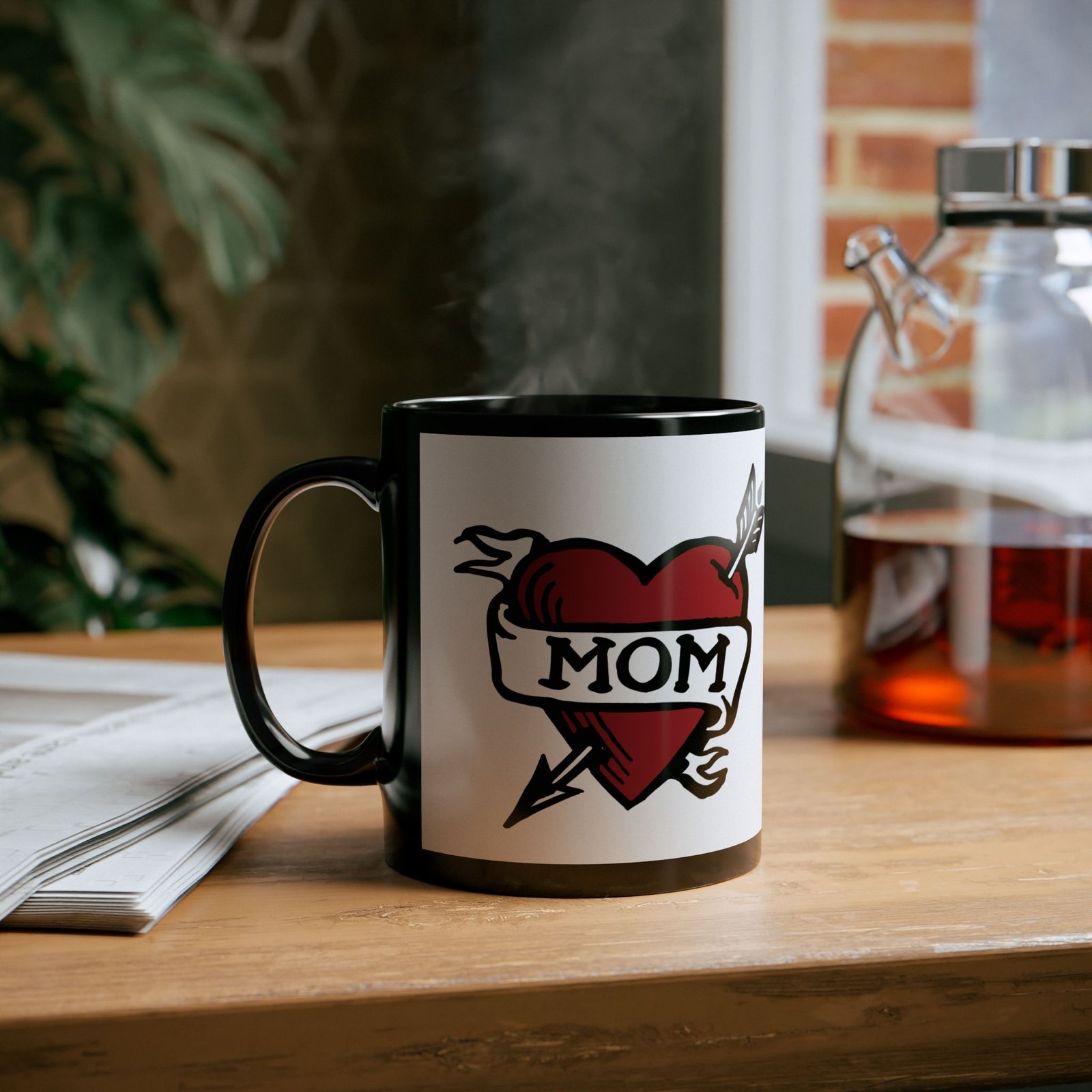 💘 Retro Mom Heart Black Mug – Classic Ink, Hot Drinks, Eternal Love - Image 4