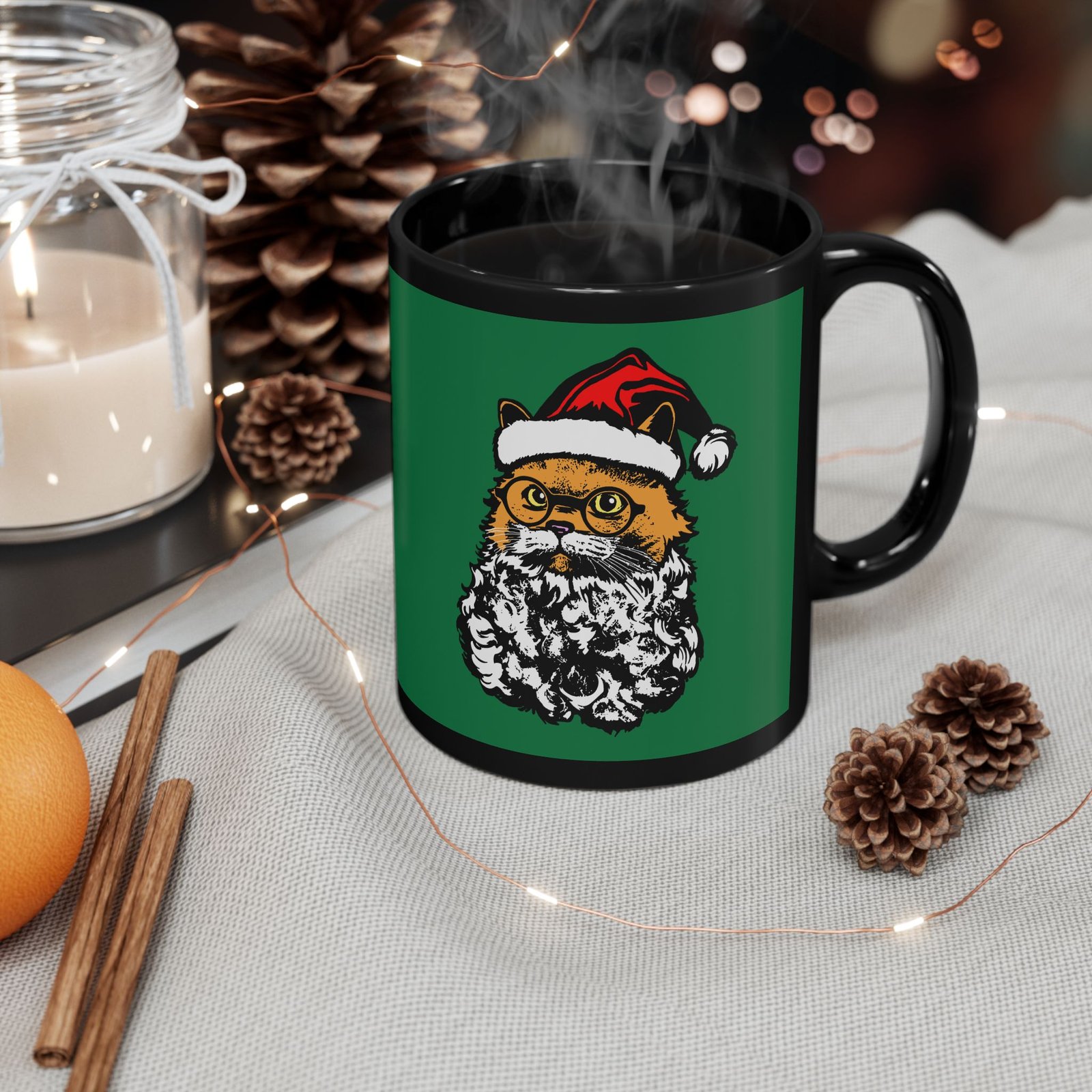 🎅🐱 Santa Claws Black Mug – Meowy and Bright - Image 4