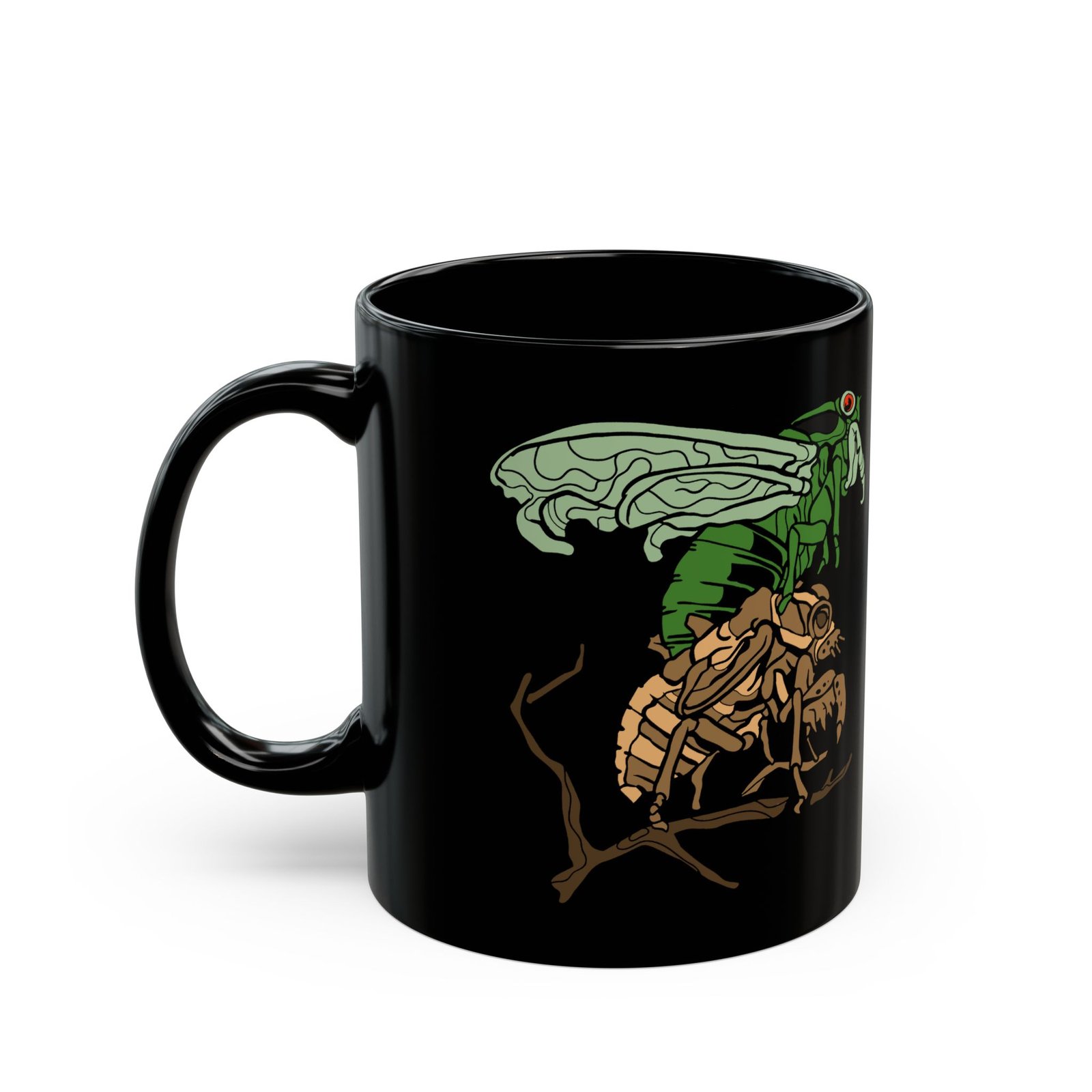 ☕ Molting Cicada Black Mug – Sip Through the Transformation - Image 2