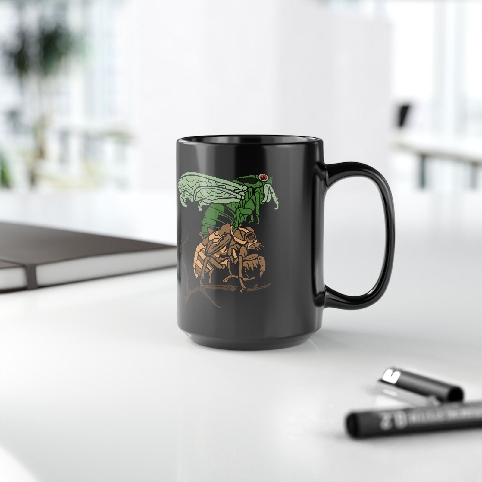 ☕ Molting Cicada Black Mug – Sip Through the Transformation - Image 12
