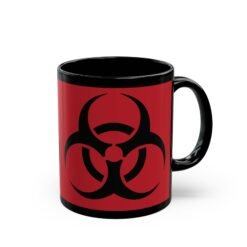 ☣️ Biohazard Symbol Black Mug – Sip with Caution
