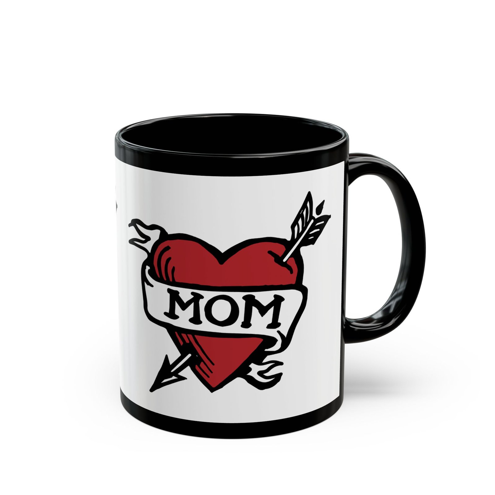 💘 Retro Mom Heart Black Mug – Classic Ink, Hot Drinks, Eternal Love