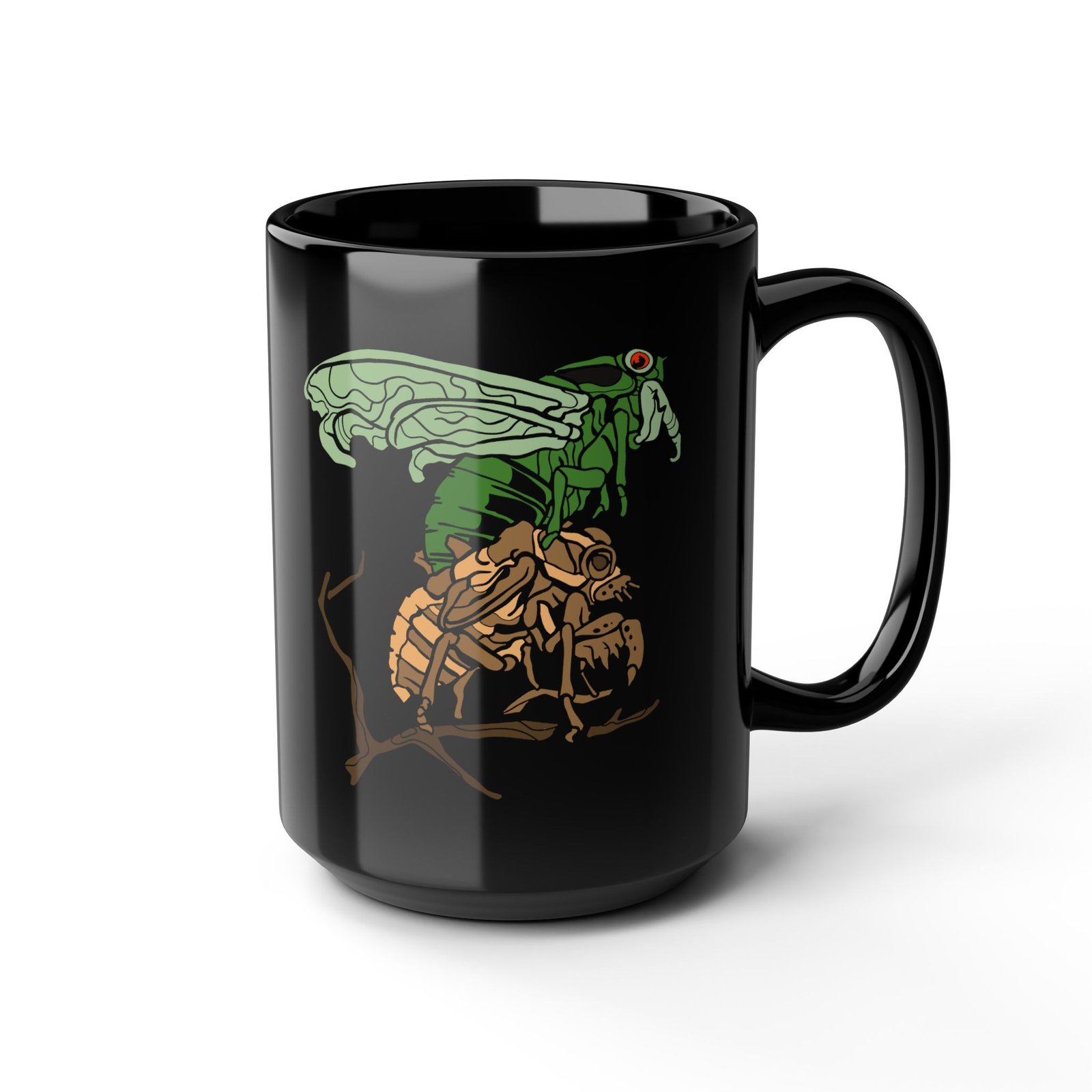 ☕ Molting Cicada Black Mug – Sip Through the Transformation - Image 10