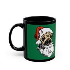 Alternative view of ☕🐾 Pug Santa Black Mug – Sip with a Side of Holiday Cheer