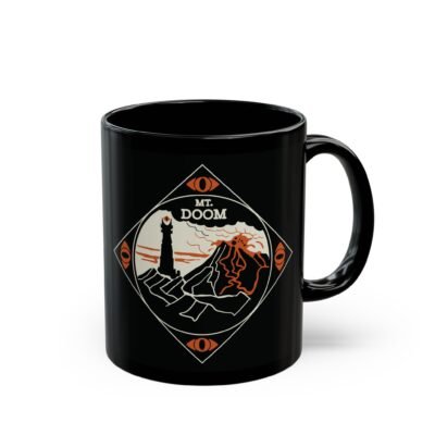 🔥 Mount Doom & Eye of Sauron Black Mug – Power in Every Sip