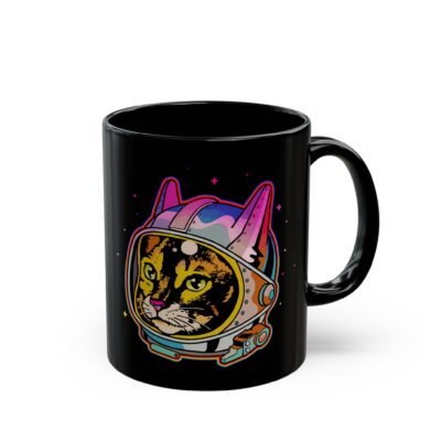 ☕🐱🚀 Space Cat Black Mug – Fuel for Cosmic Catventures