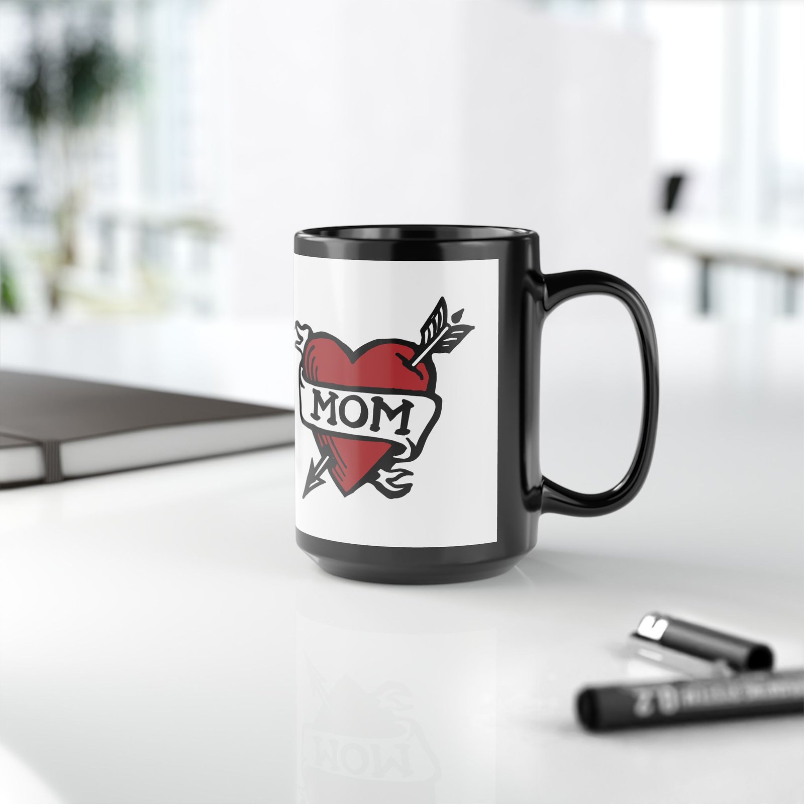 💘 Retro Mom Heart Black Mug – Classic Ink, Hot Drinks, Eternal Love - Image 10