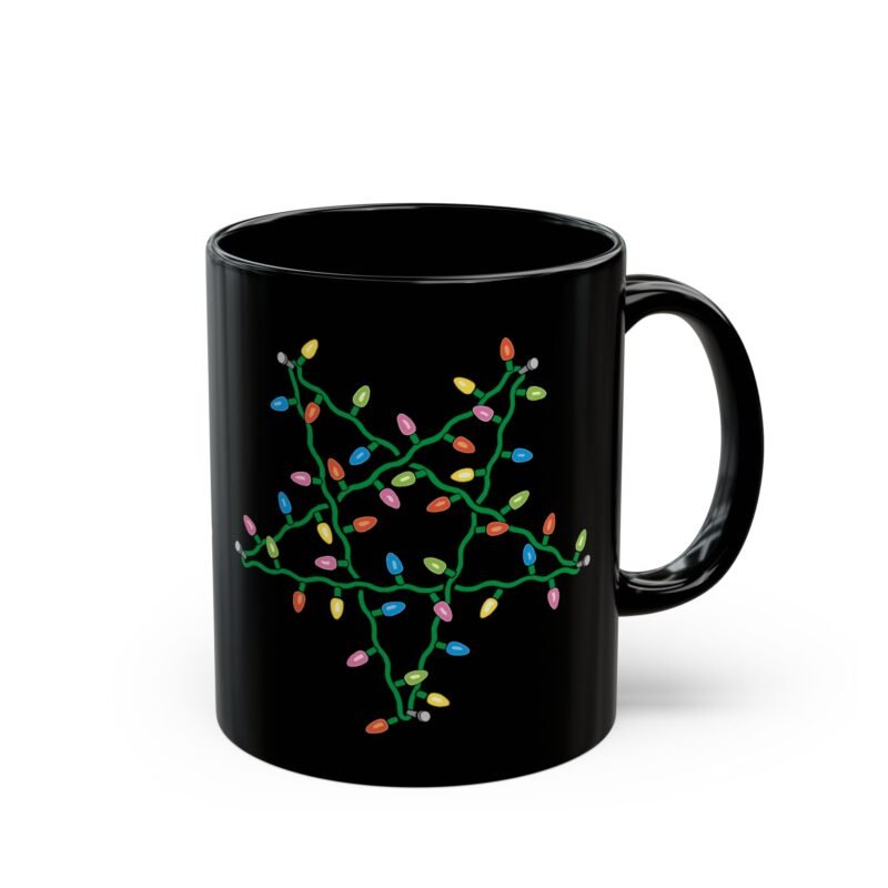 ☕ Holiday Pentagram Black Mug – Sip Your Cocoa with a Side of Chaos