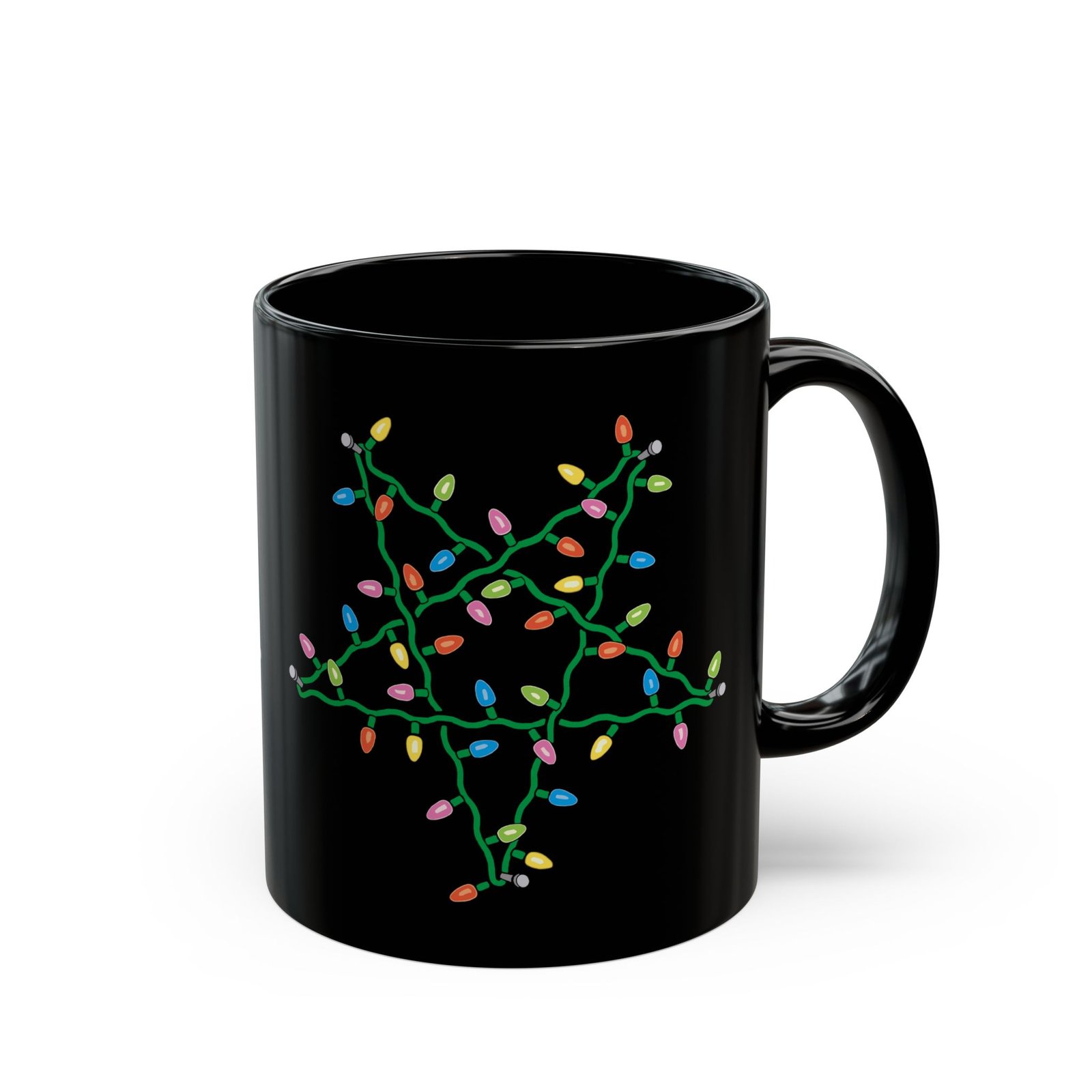 ☕ Holiday Pentagram Black Mug – Sip Your Cocoa with a Side of Chaos