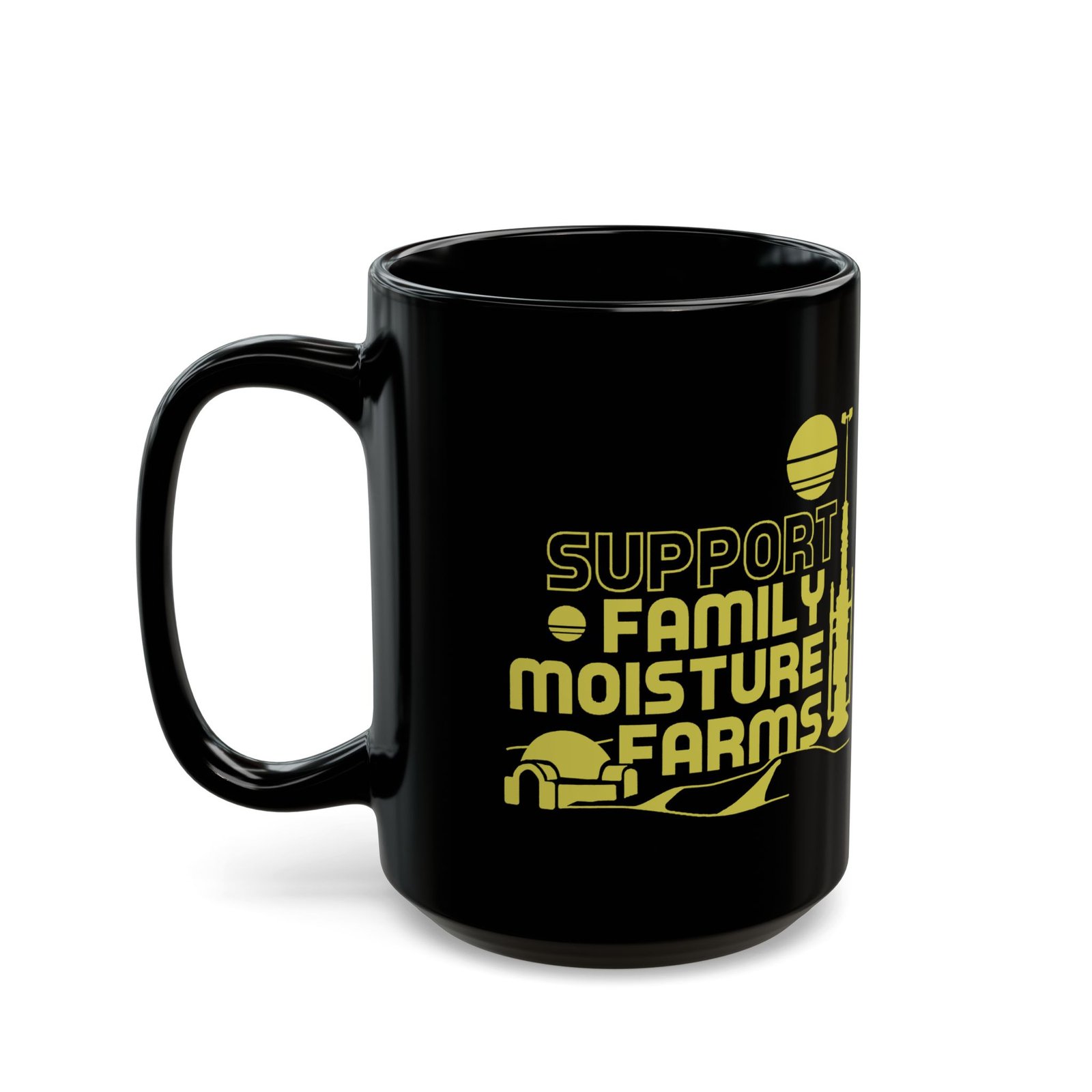 ☕🌞🌵 I Support Family Moisture Farms Black Mug – Brewed on Tatooine, Sipped in Style - Image 6