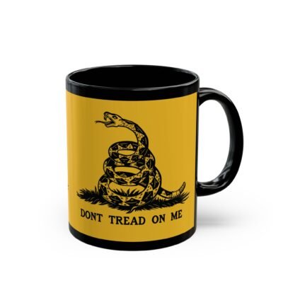 ☕🐍💛 Gadsden Flag Black Mug – Don’t Tread on My Coffee