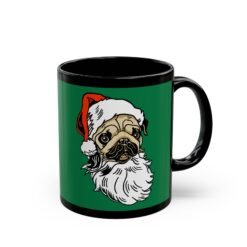 ☕🐾 Pug Santa Black Mug – Sip with a Side of Holiday Cheer