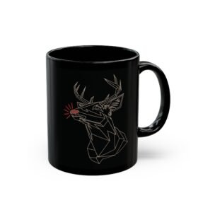 ☕ Polygon Rudolph Black Mug – Sleek Sips with a Red-Nosed Twist