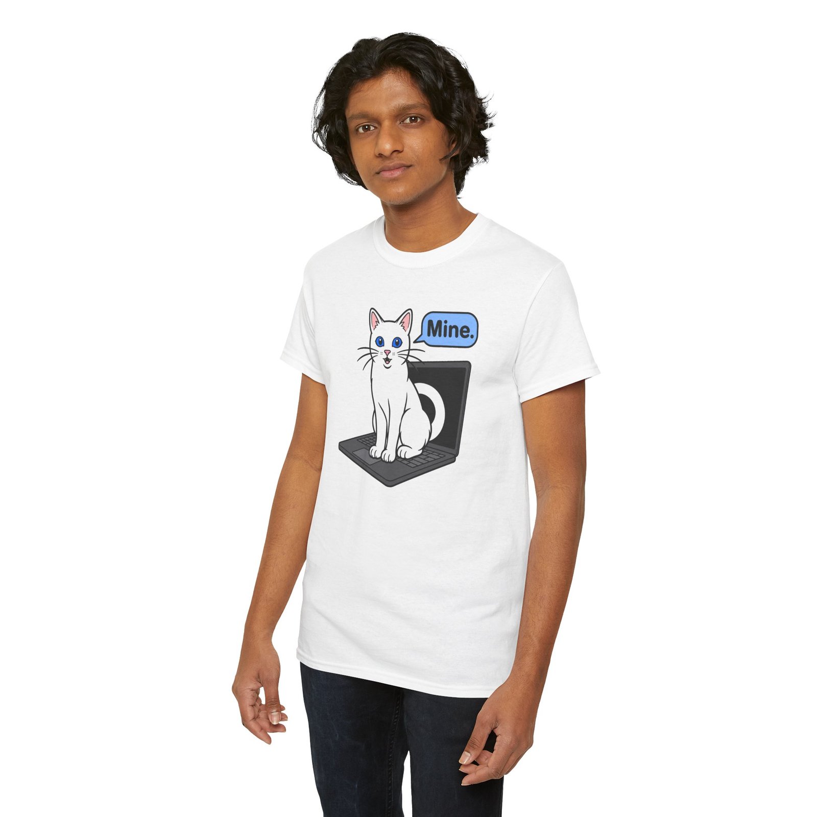 Cat Sits On Laptop – Unisex T-Shirt – Your Laptop Has a New Owner - Image 4