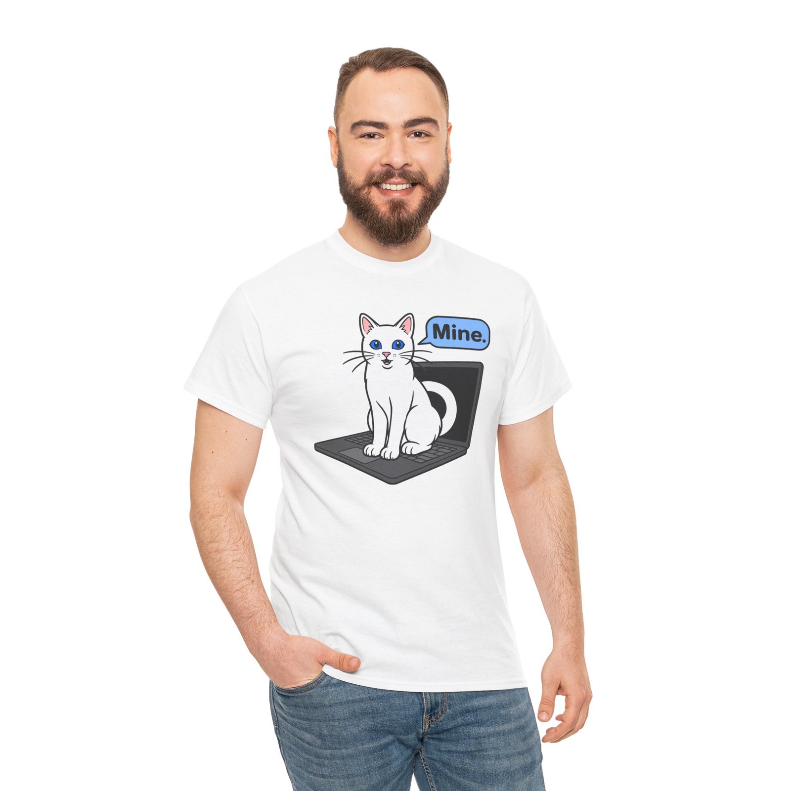 Cat Sits On Laptop – Unisex T-Shirt – Your Laptop Has a New Owner - Image 2