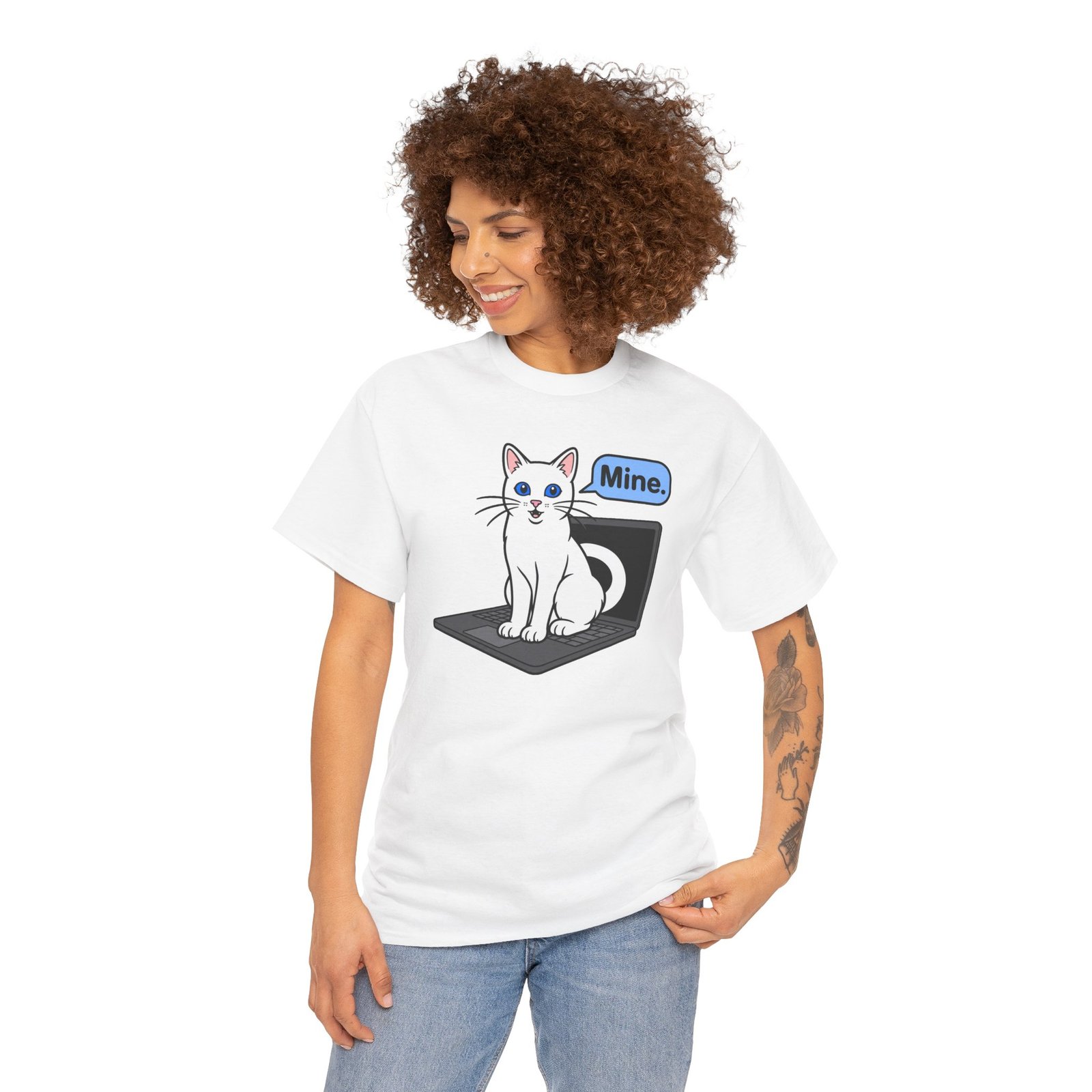 Cat Sits On Laptop – Unisex T-Shirt – Your Laptop Has a New Owner - Image 5