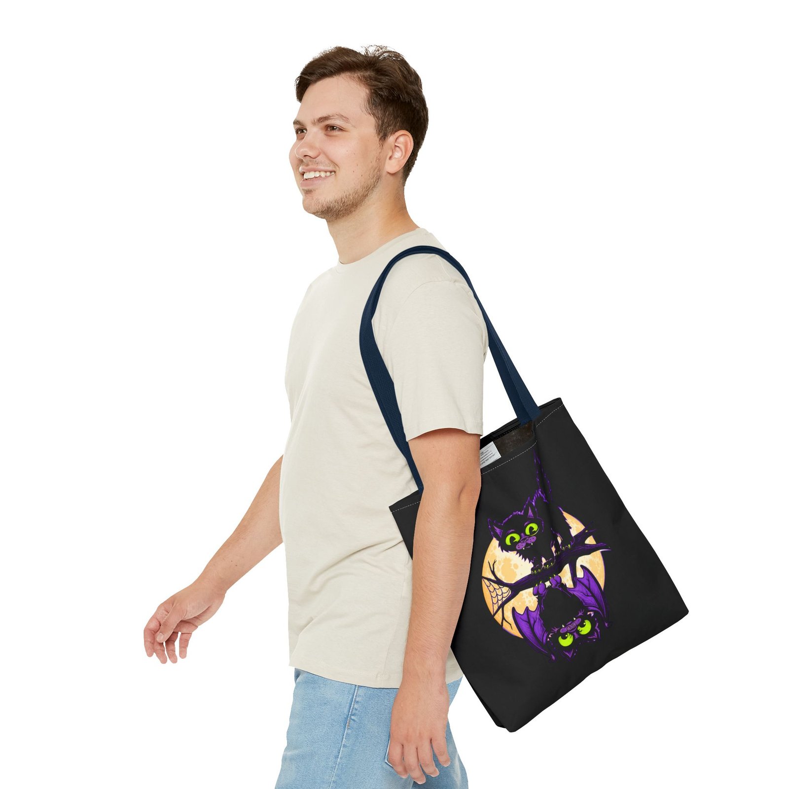 Moonlit Mischief - Tote Bag – Cute Halloween Cat and Bat - Image 55