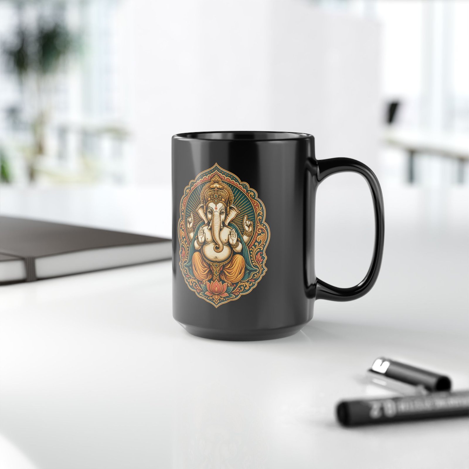 Lord Ganesha – Black Mug – Wisdom, New Beginnings & Meaningful Moments - Image 12