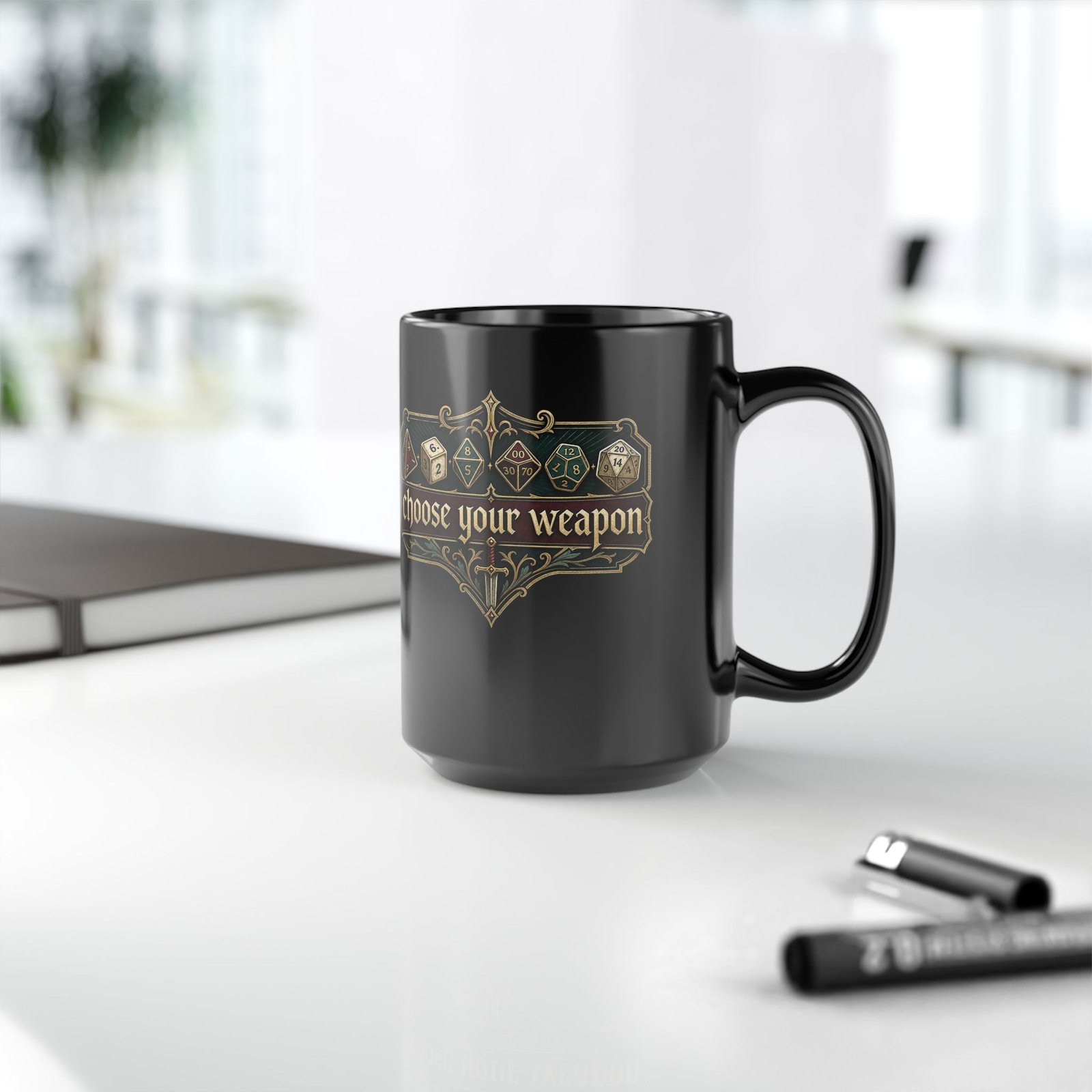 Choose Your Weapon – Black Mug – Caffeinate Before You Roll - Image 8