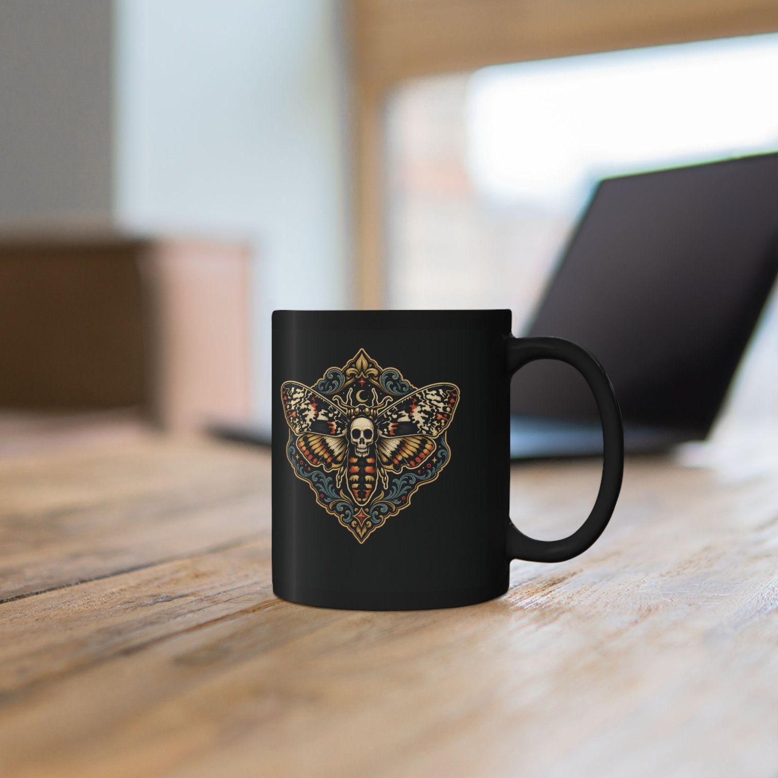 Death's-Head Moth - Black Mug – Dark Elegance with Every Sip - Image 6