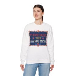 Please Bless This Awful Mess – Unisex Sweatshirt – Cozy Chaos in Cross-Stitch - Image 5
