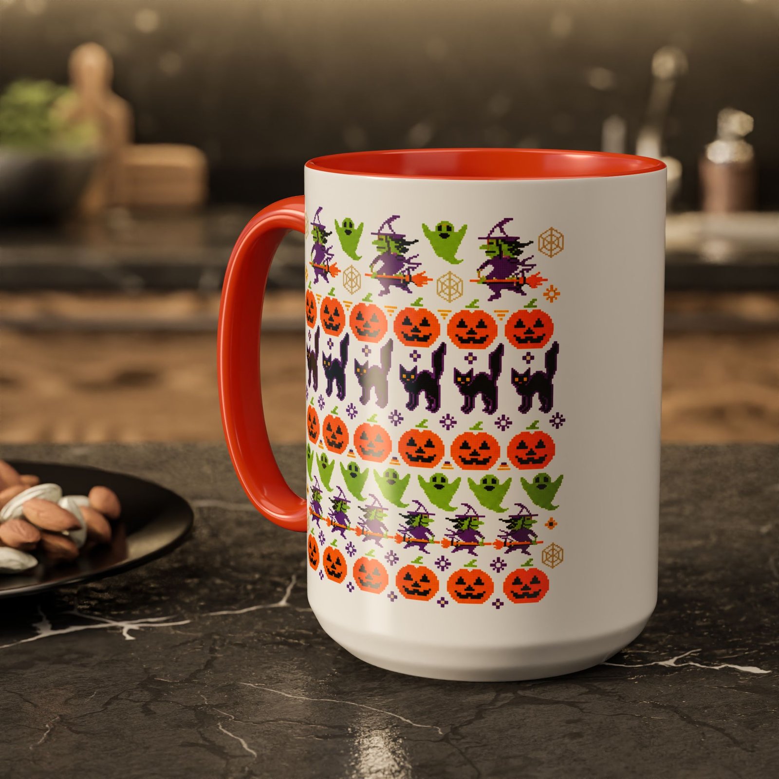 Halloween Ugly Sweater - Color Accent Mug – Spooky Season Coffee Cup - Image 18