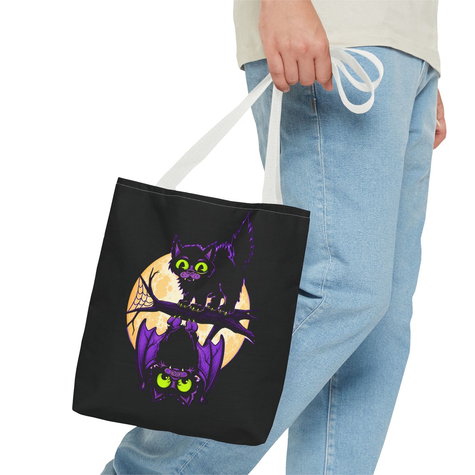 Moonlit Mischief - Tote Bag – Cute Halloween Cat and Bat - Image 27
