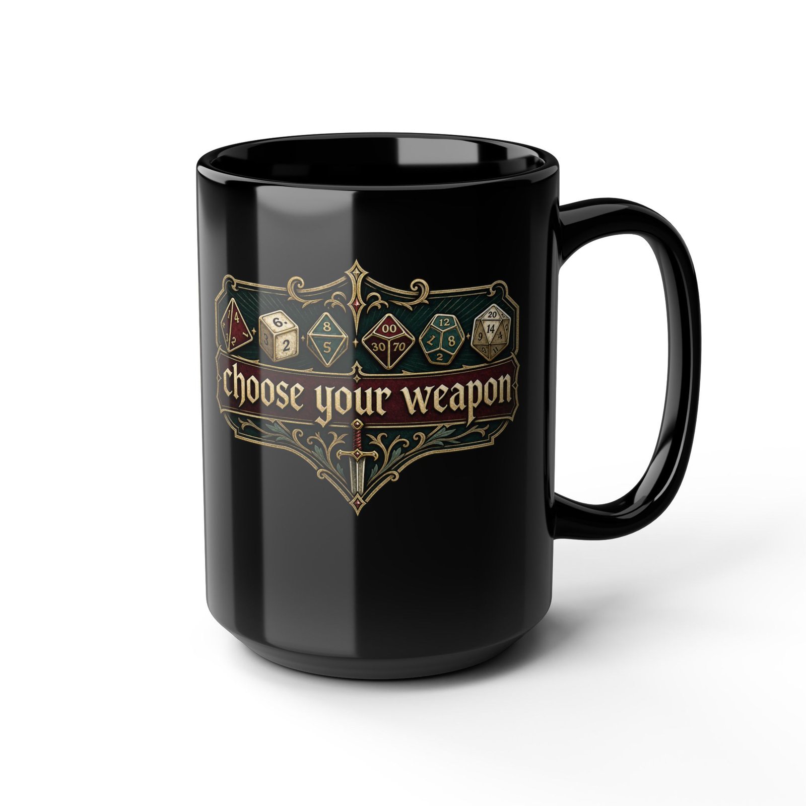 Choose Your Weapon – Black Mug – Caffeinate Before You Roll - Image 10
