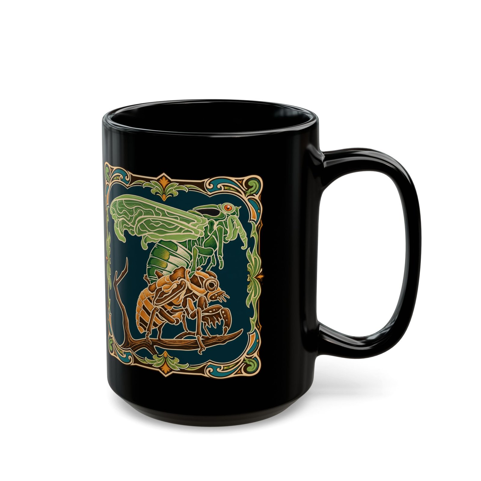 Molting Cicada – Black Mug – Sip Through the Transformation - Image 6