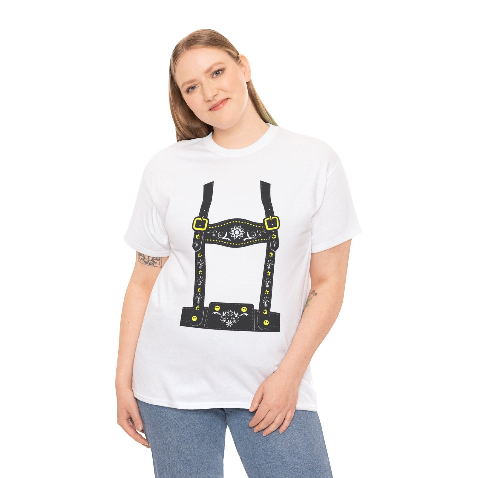 Lederhosen Costume - Unisex T-Shirt – Funny Oktoberfest Bavarian-Inspired Costume - Image 2