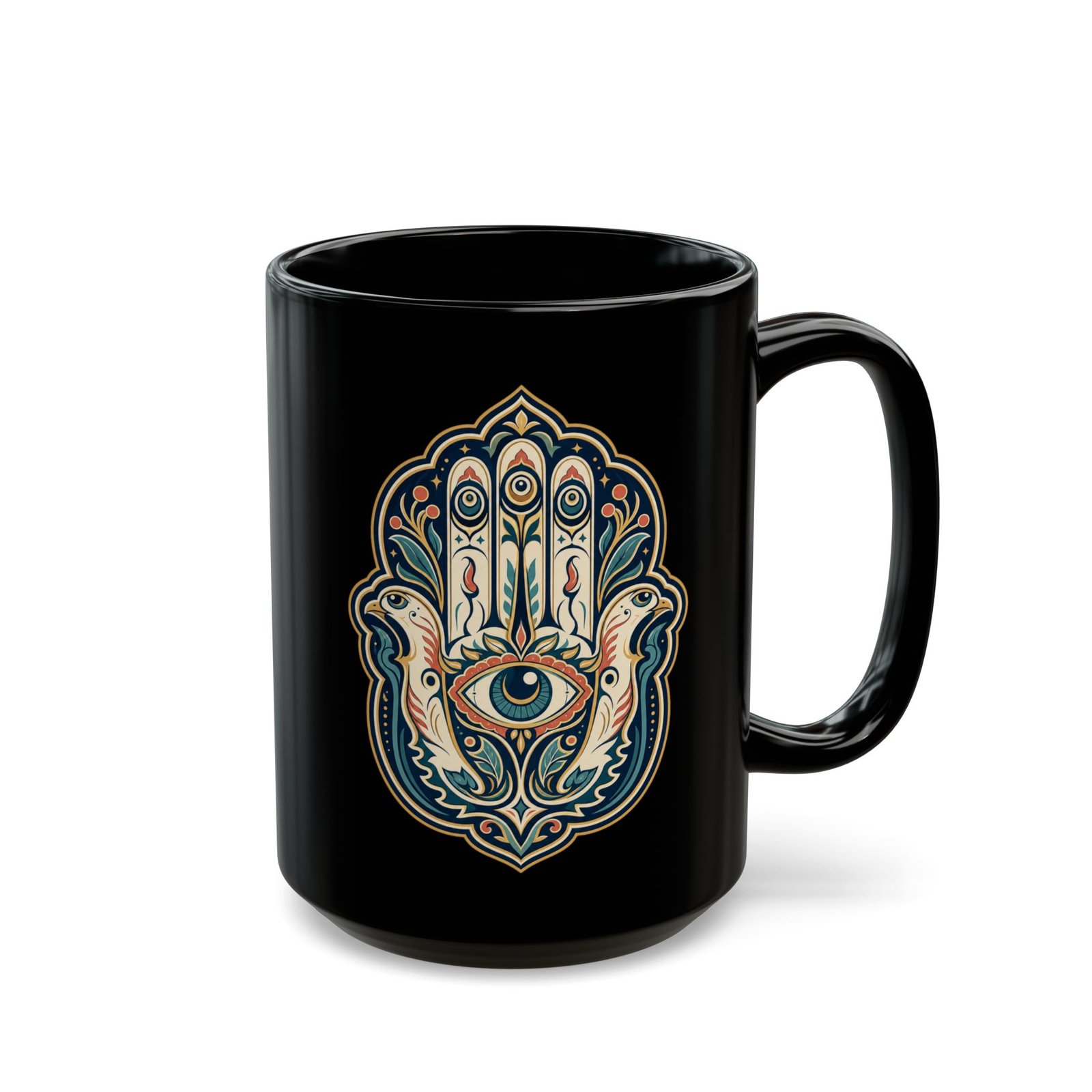 Hamsa – Black Mug – Protection, Peace and Meaning in Every Sip - Image 8
