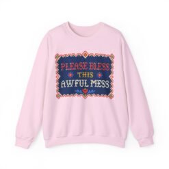 Please Bless This Awful Mess – Unisex Sweatshirt – Cozy Chaos in Cross-Stitch - Image 12