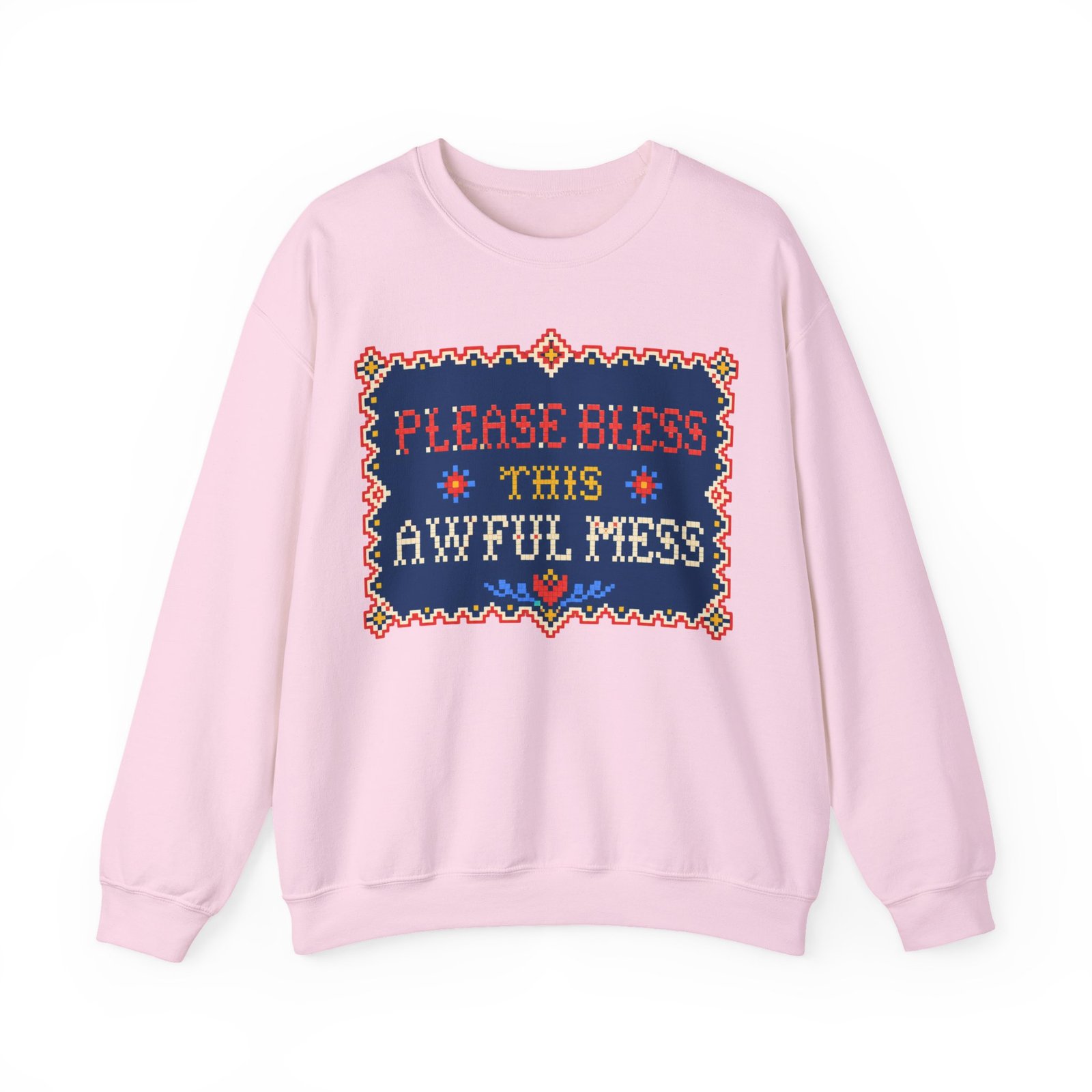 Please Bless This Awful Mess – Unisex Sweatshirt – Cozy Chaos in Cross-Stitch - Image 12