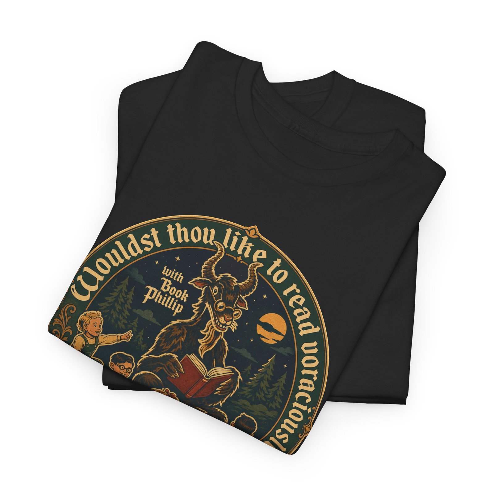 Wouldst Thou Like to Read Voraciously with Book Philip? – Unisex T-Shirt – Folk Horror for Bookworms - Image 4