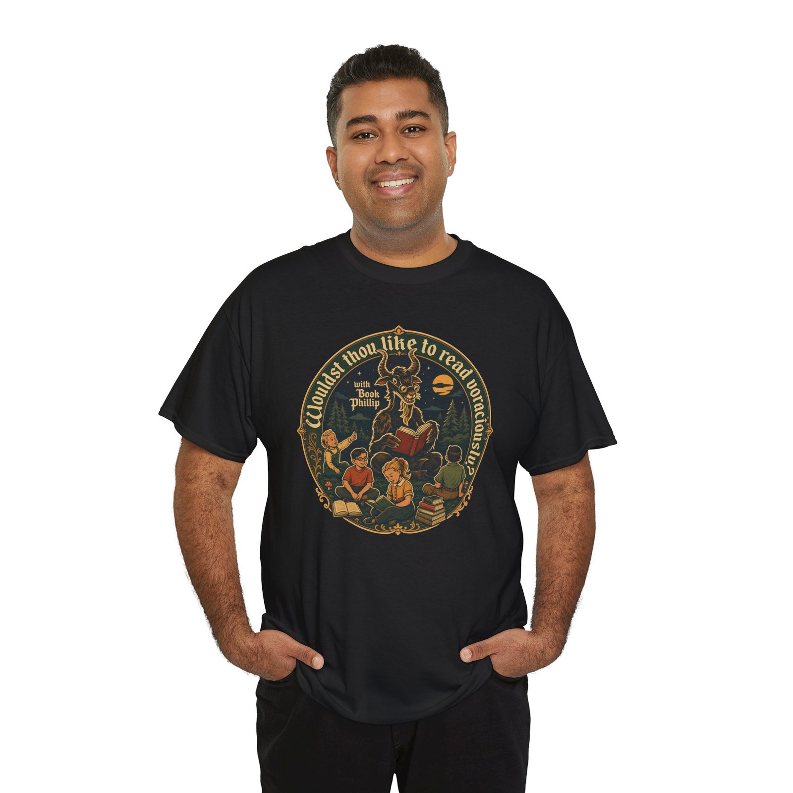 Wouldst Thou Like to Read Voraciously with Book Philip? – Unisex T-Shirt – Folk Horror for Bookworms - Image 5
