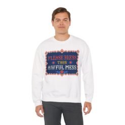 Please Bless This Awful Mess – Unisex Sweatshirt – Cozy Chaos in Cross-Stitch - Image 6