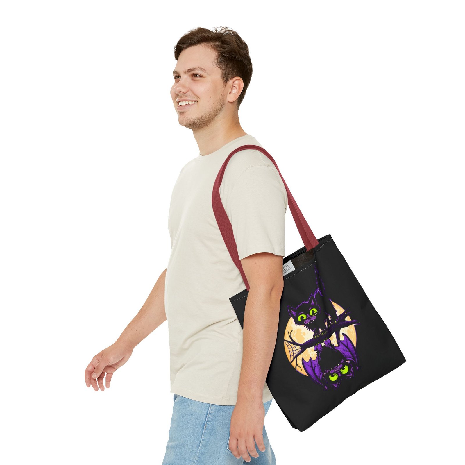 Moonlit Mischief - Tote Bag – Cute Halloween Cat and Bat - Image 19