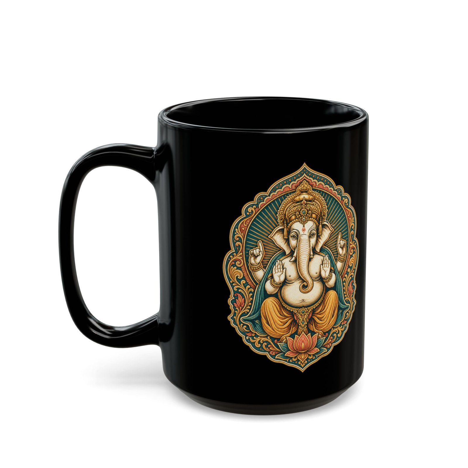 Lord Ganesha – Black Mug – Wisdom, New Beginnings & Meaningful Moments - Image 7
