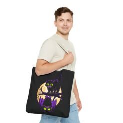 Moonlit Mischief - Tote Bag – Cute Halloween Cat and Bat - Image 47