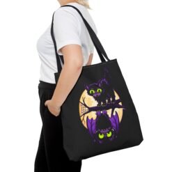 Moonlit Mischief - Tote Bag – Cute Halloween Cat and Bat - Image 12